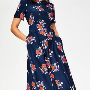 Boden Ruth Midi Dress Dark Blue Floral size 6